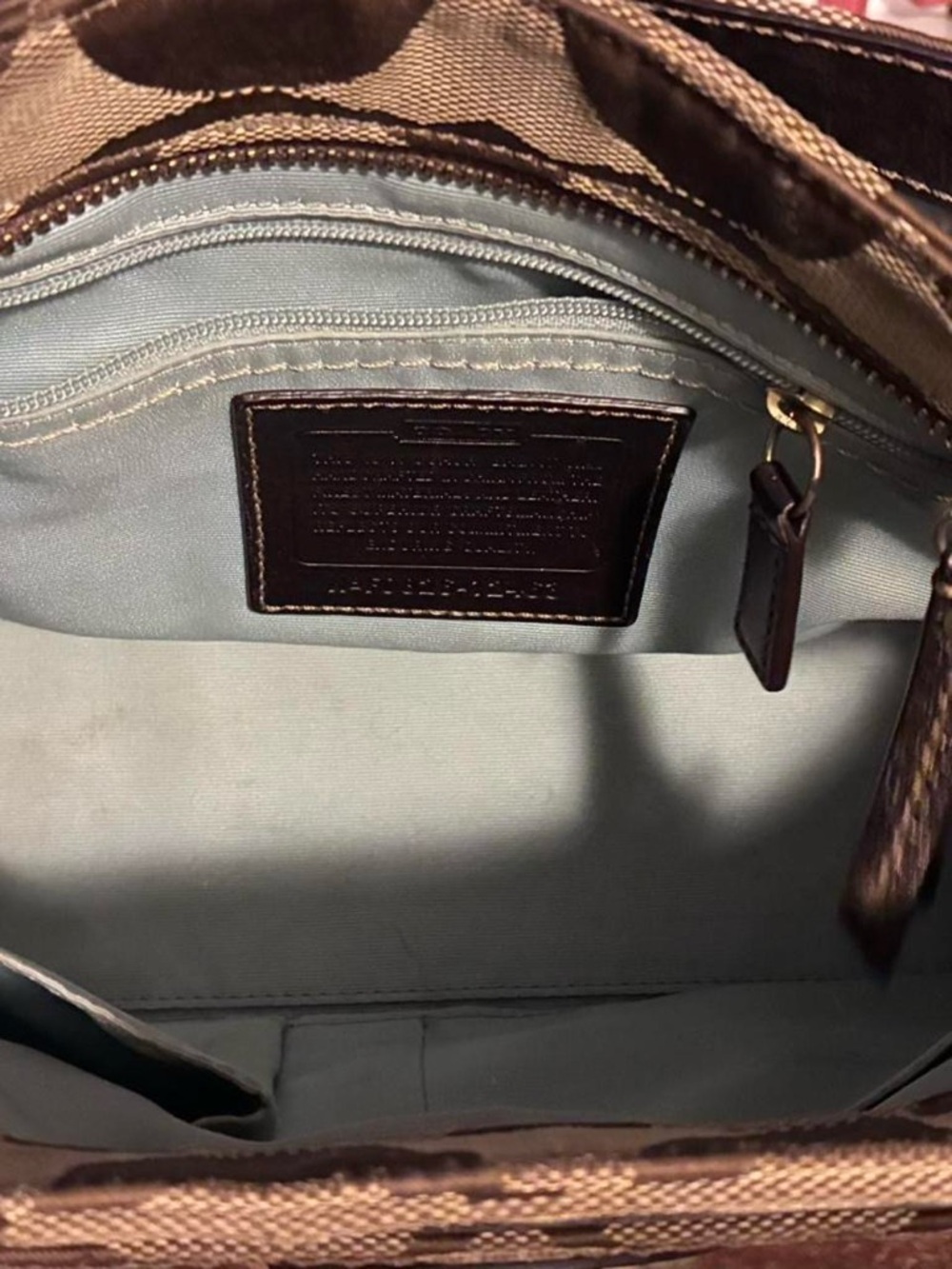 Coach Brown Signature Jacquard Canvas Tote with Metallic Brown Trim & turn lock - Picture 9 of 11